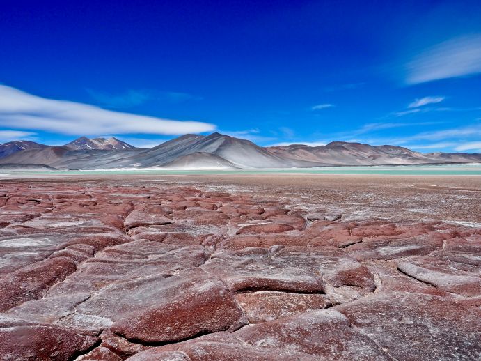 Atacama Desert landscape with Valle de la Luna at sunset.