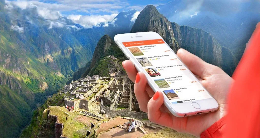 Young traveler checking backpacker apps while visiting Lima, Peru.