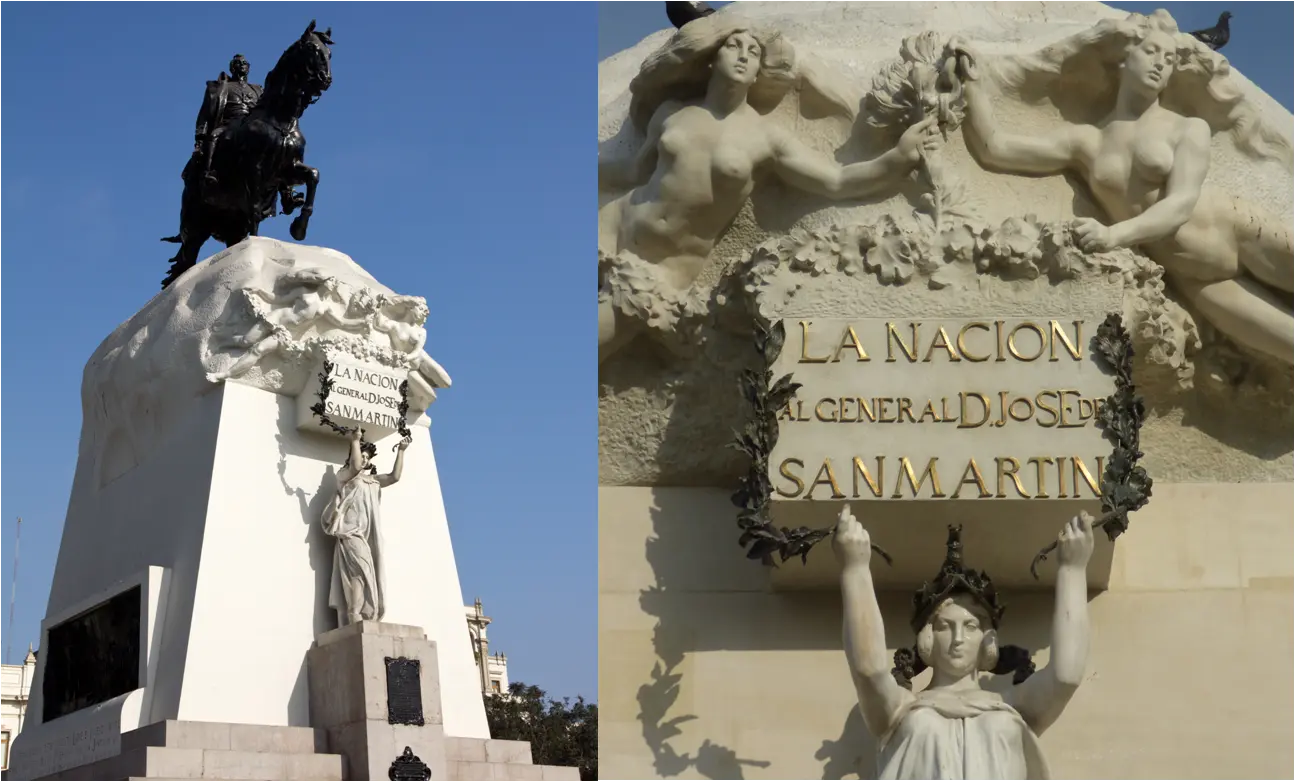 Statue of Liberty with llama on her head at Plaza San Martín in Lima Peru.